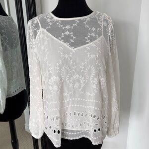 J crew Elegant White Embroidered Women's Top two pc small euc